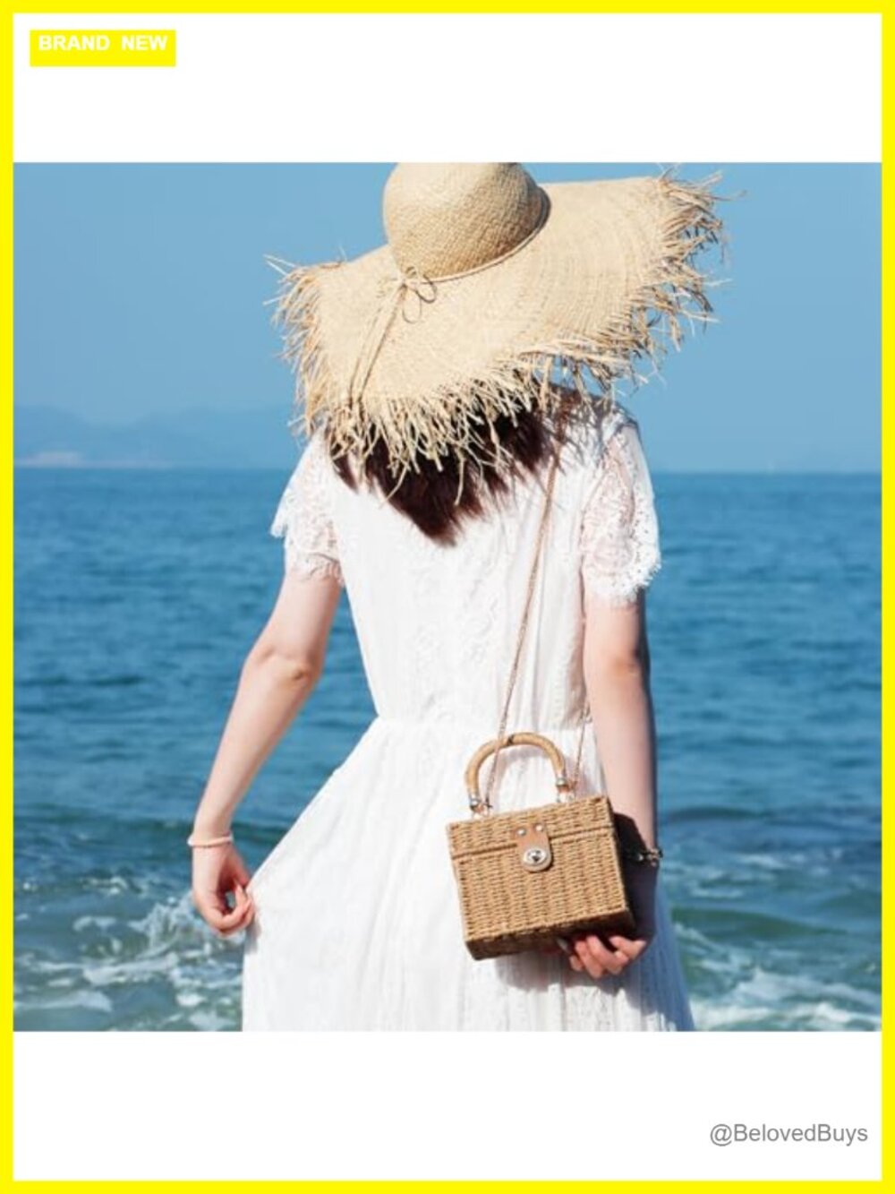 Woven Paper Straw Tote Bag Summer Beach Rattan Crossbody Shoulder - Picture 2 of 7
